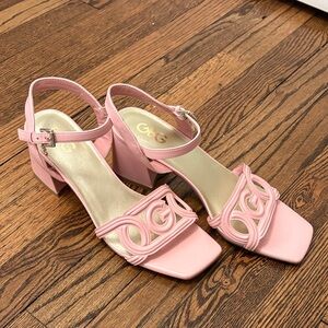 GBG Los Angeles Pink Logo Block Heel Sandals Size 9